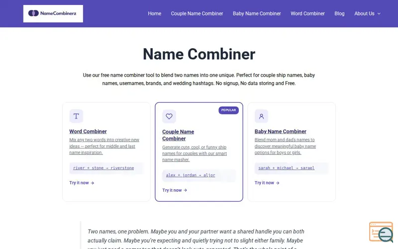 Screenshot of Name Combiner