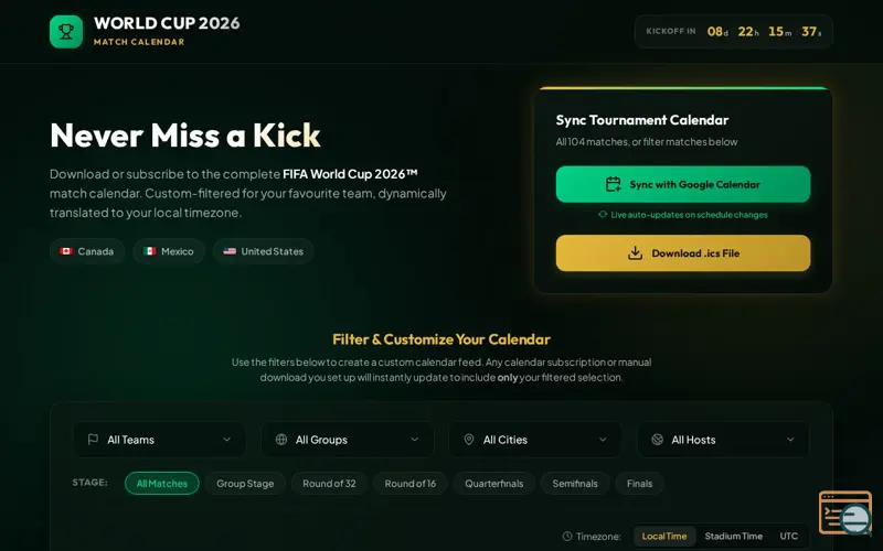 Screenshot of Worldcupcalendar
