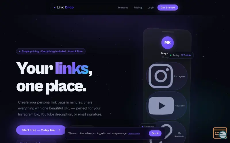 Screenshot of LinkDrop — Your links. One place.