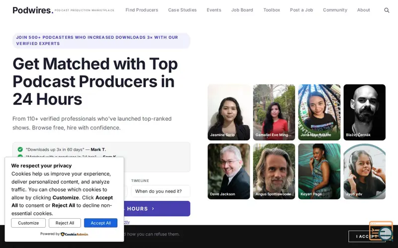 Screenshot of Podwires Marketplace