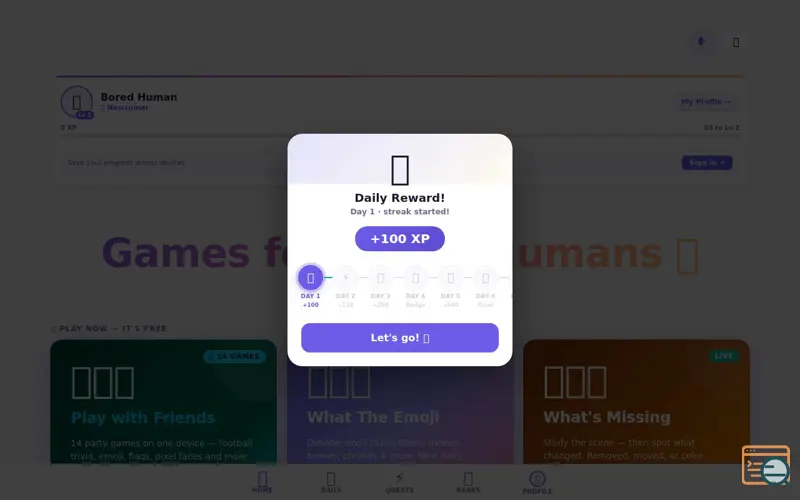 Screenshot of Games for Bored Humans