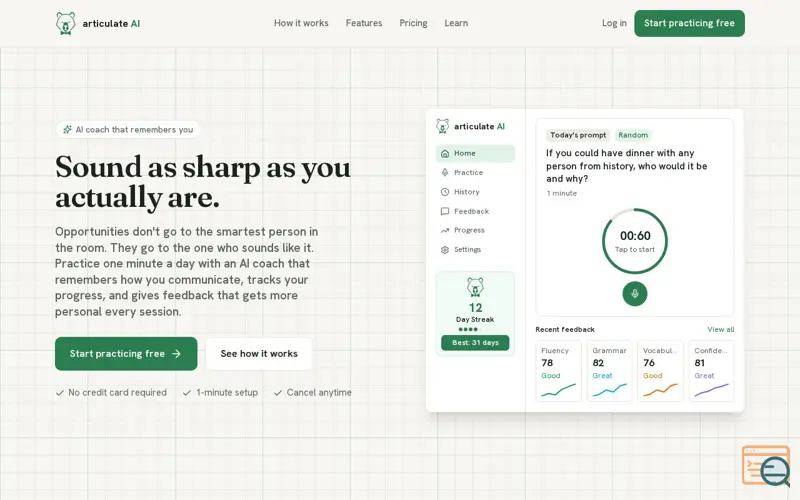 Screenshot of articulate AI