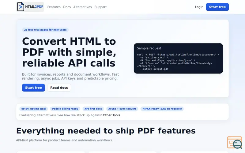 Screenshot of HTML2PDF Online