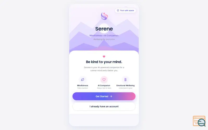 Screenshot of Serene — Be kind to your mind.