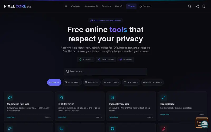 Screenshot of PixelCoreLab