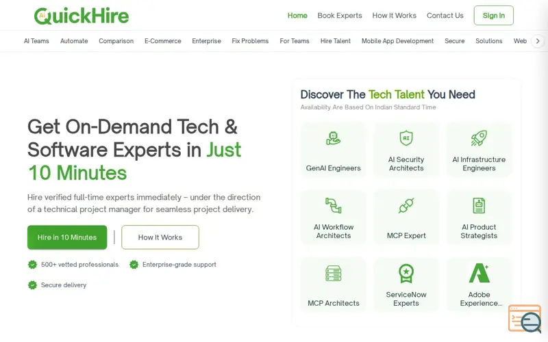 Screenshot of QuickHire