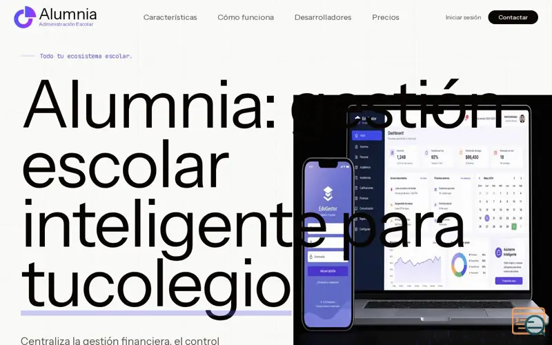 Screenshot of Alumnia — Gestión Escolar Inteligente