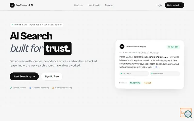 Screenshot of zen research ai