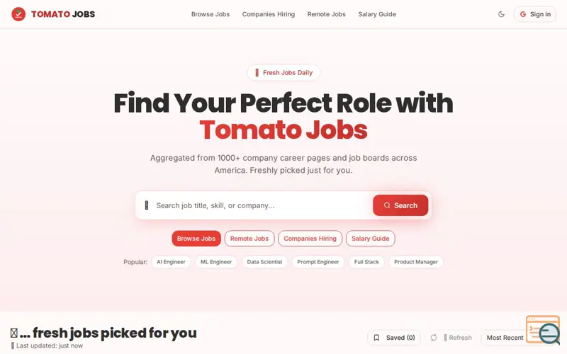 Screenshot of TOMATO JOBS - powered by ai