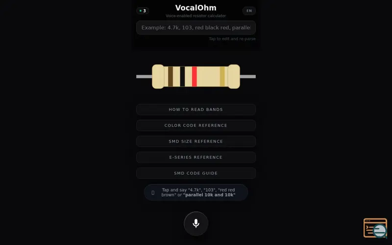 Screenshot of VocalOhm Voice Resistor Calculator SMD