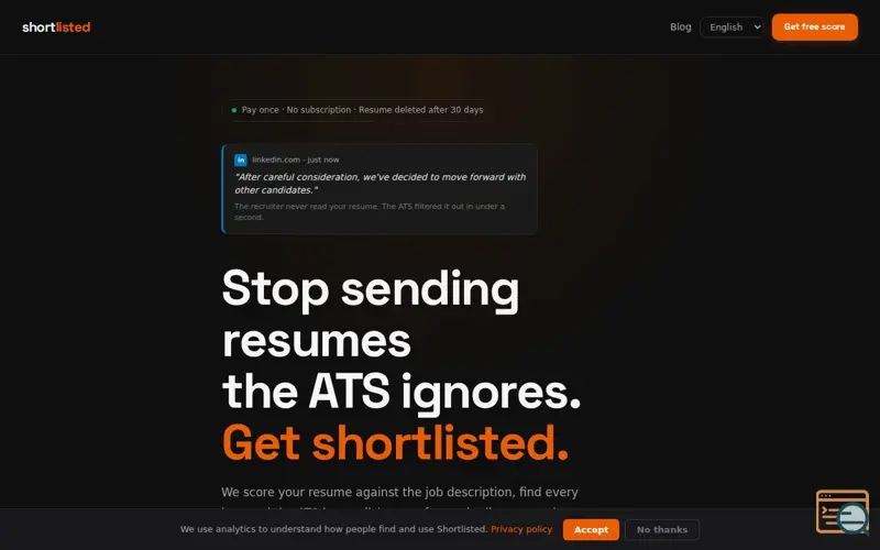 Screenshot of Shortlisted