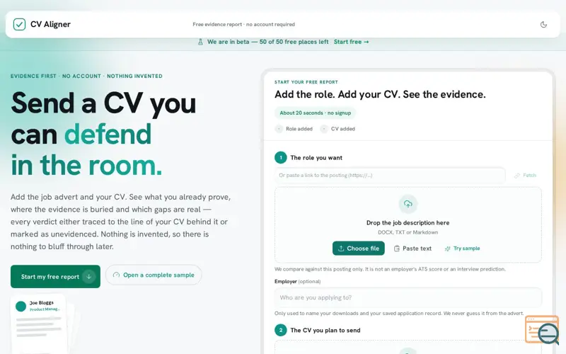 Screenshot of CV Aligner