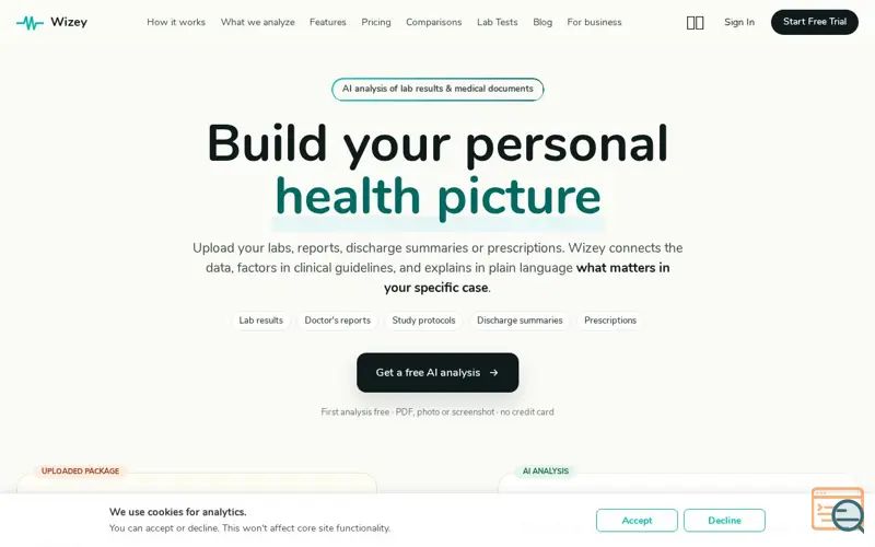 Screenshot of Wizey — AI Lab Results Analyzer