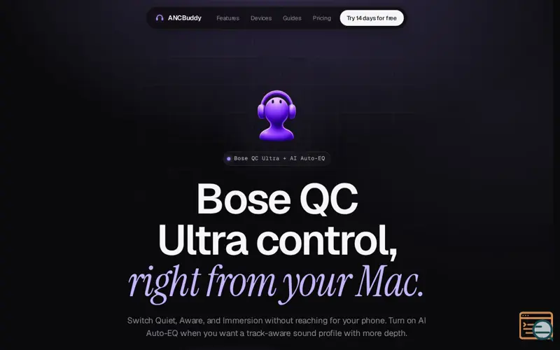 Screenshot of ANCBuddy — Bose QC Ultra control, right from your Mac