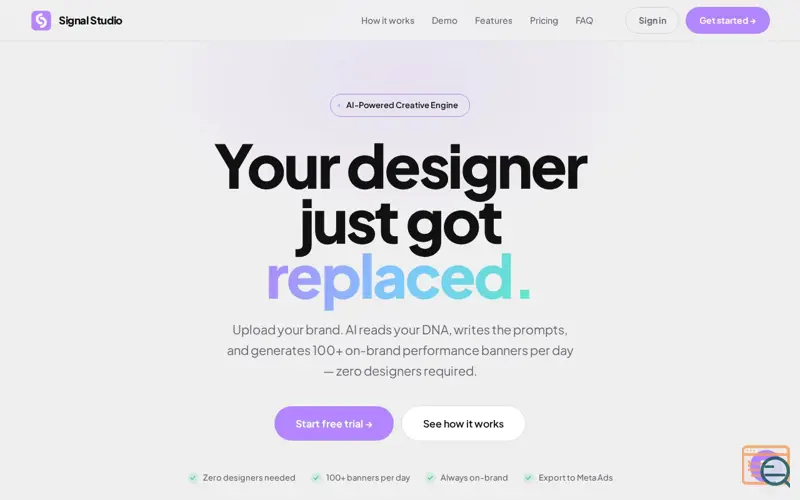 Screenshot of Signal Studio — AI Banner Generation | 100+ On-Brand Ad Creatives