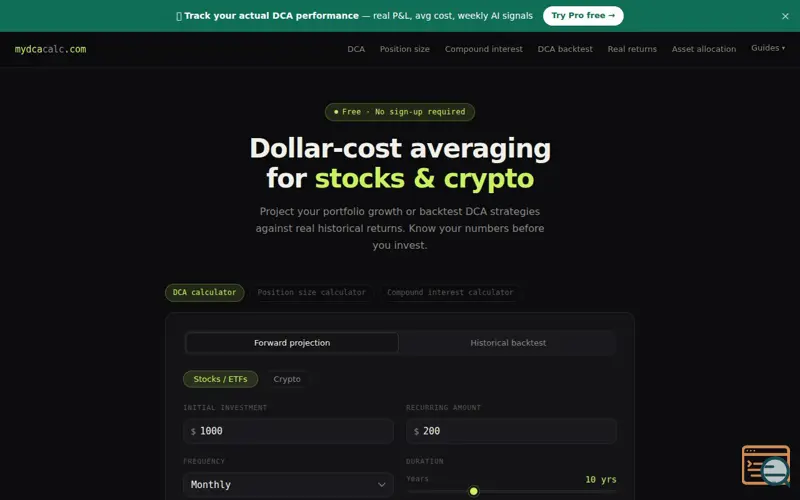 Screenshot of MyDCACalc