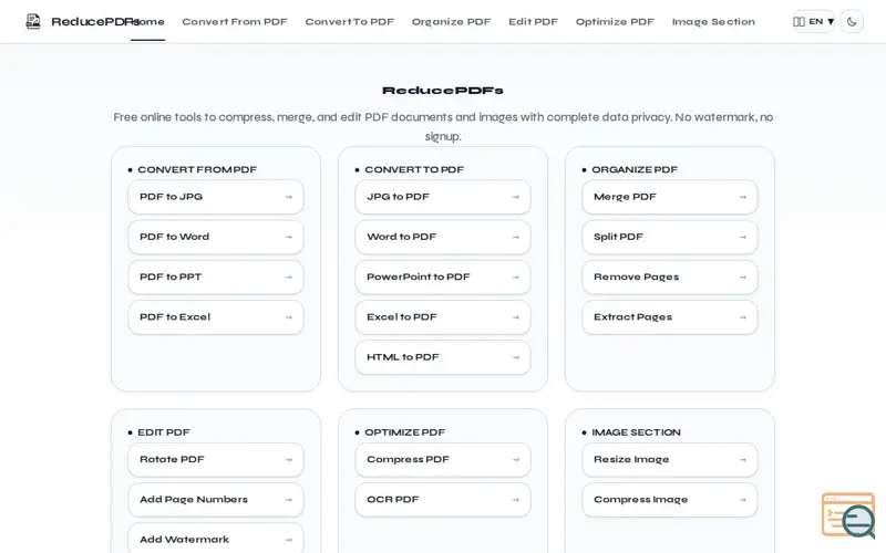 Screenshot of ReducePDFs - Ultimate PDF & Image Workstation