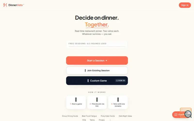 Screenshot of DinnerVeto
