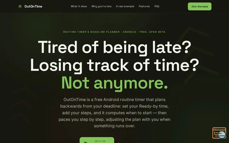Screenshot of OutOnTime, a launch using Proton Mail