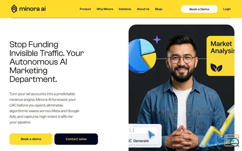 Screenshot of Minora AI, a launch using Tilda Publishing