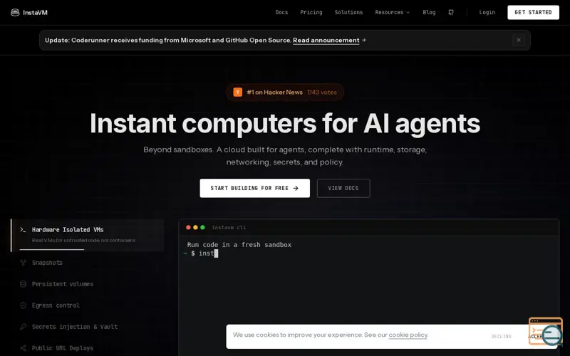 Screenshot of InstaVM