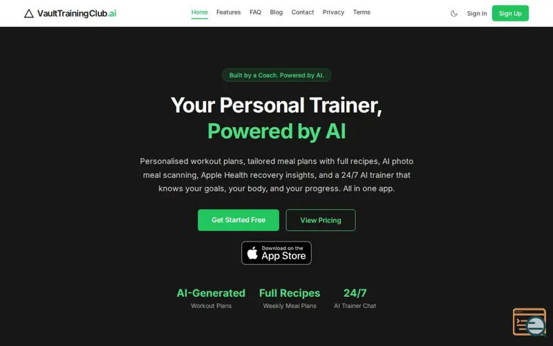 Screenshot of VaultTrainingClub.ai