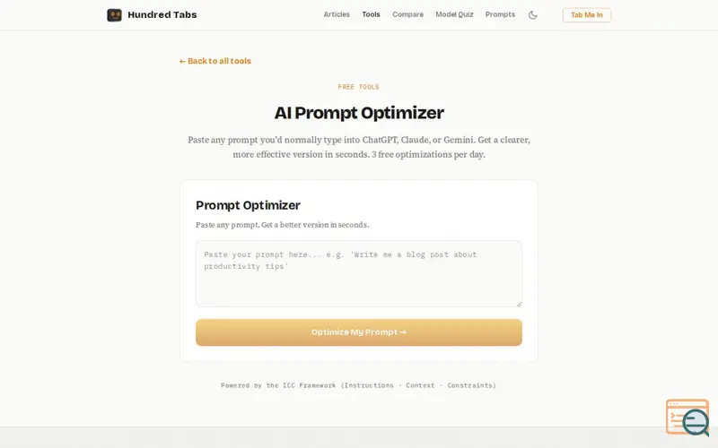 Screenshot of HundredTabs Prompt Optimizer Free