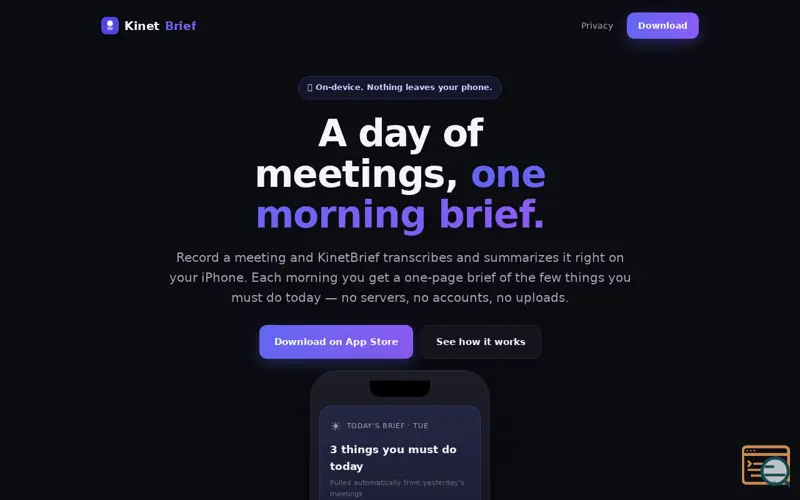 Screenshot of KinetBrief