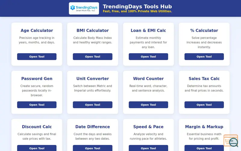 Screenshot of TrendingDays Tools Hub