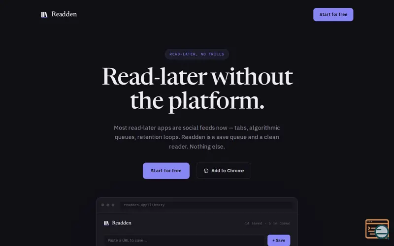 Screenshot of Readden, a launch using Astro