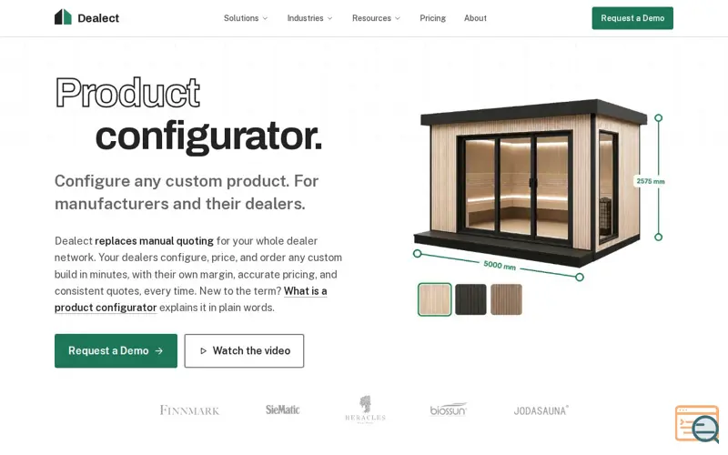 Screenshot of Product Configurator for Manufacturers · Dealect
