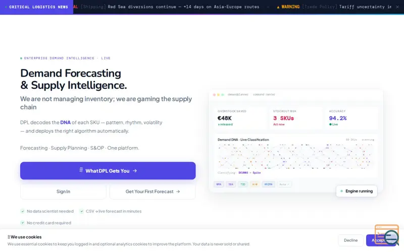 Screenshot of AI-powered forecasting & supply planning