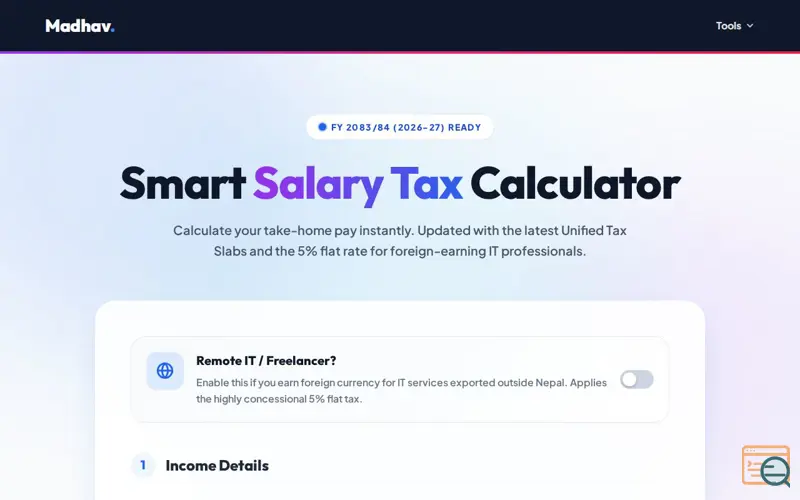 Screenshot of Smart Salary Tax Calculator, a launch using Mutant Mail