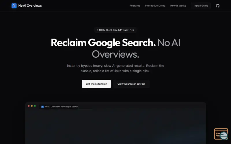 Screenshot of No AI Overviews for Google Search