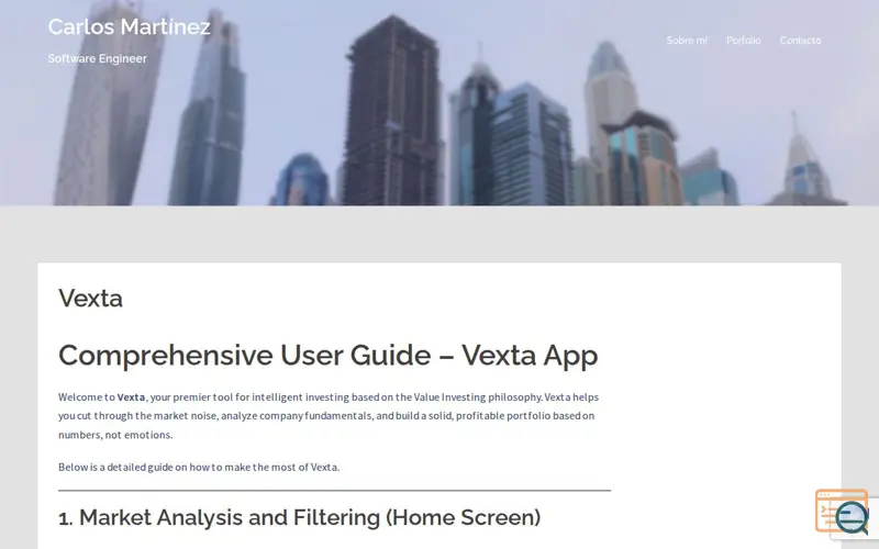 Screenshot of Vexta - Value Investing
