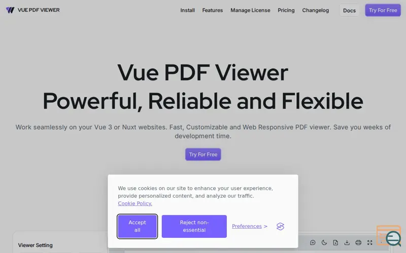 Screenshot of Vue PDF Viewer, a launch using Silktide