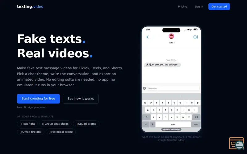 Screenshot of texting.video