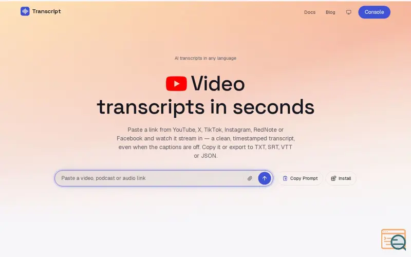 Screenshot of Transcript.land