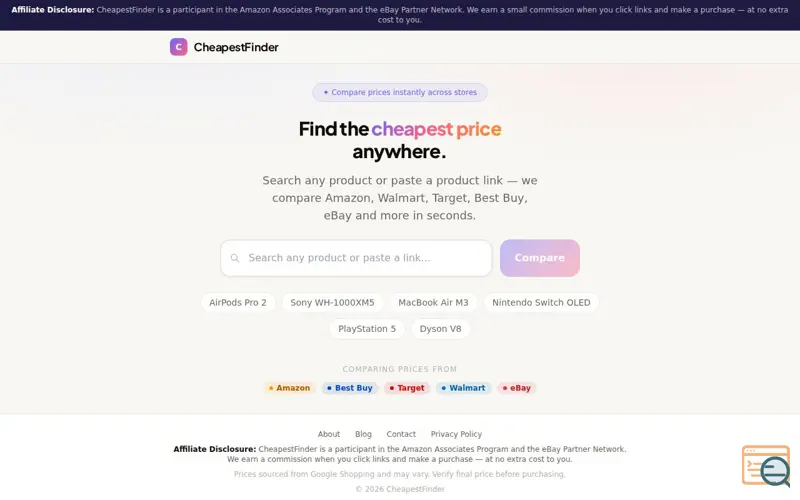 Screenshot of CheapestFinder