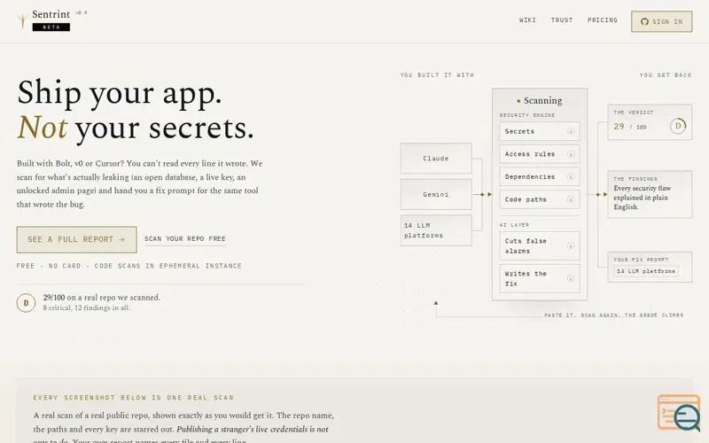 Screenshot of Sentrint