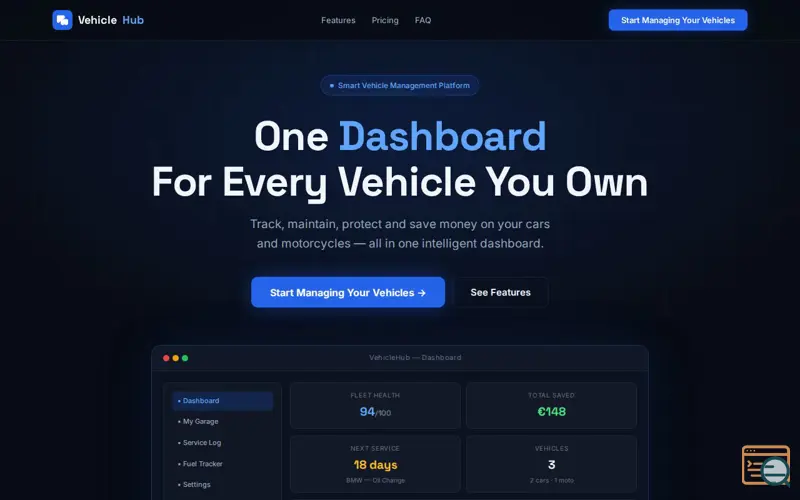 Screenshot of VehicleHub — Smart Vehicle Management