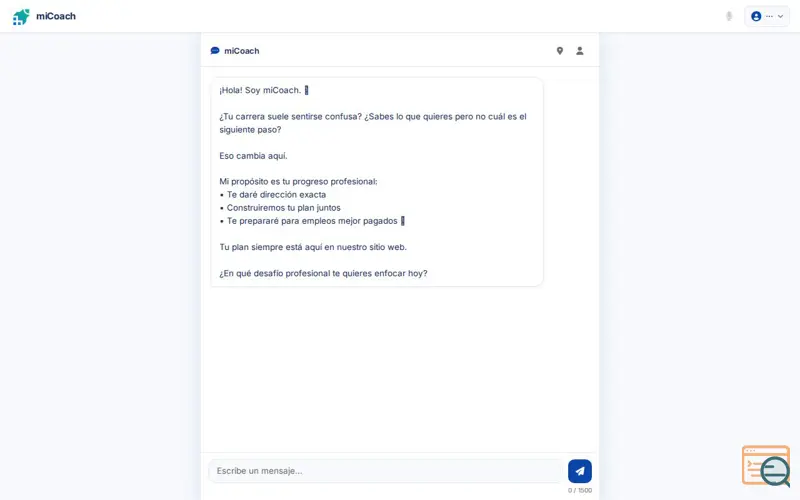 Screenshot of miCoach — AI Career Mentor