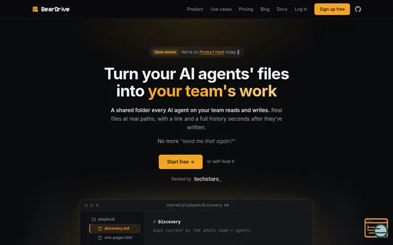 Screenshot of BearDrive — Google Drive for AI agents