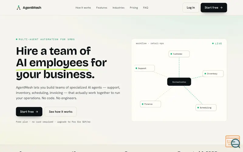 Screenshot of AgentMesh, a launch using Mailjet