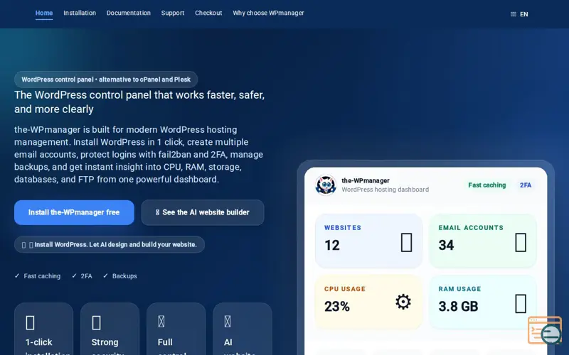 Screenshot of the-wpmanager.com