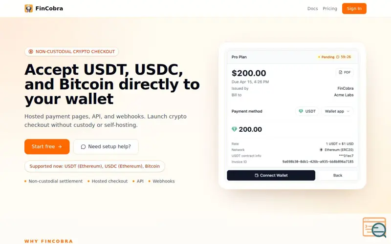 Screenshot of FinCobra, a launch using IPFS
