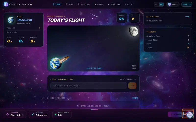 Screenshot of Mission Control — Daily Quest