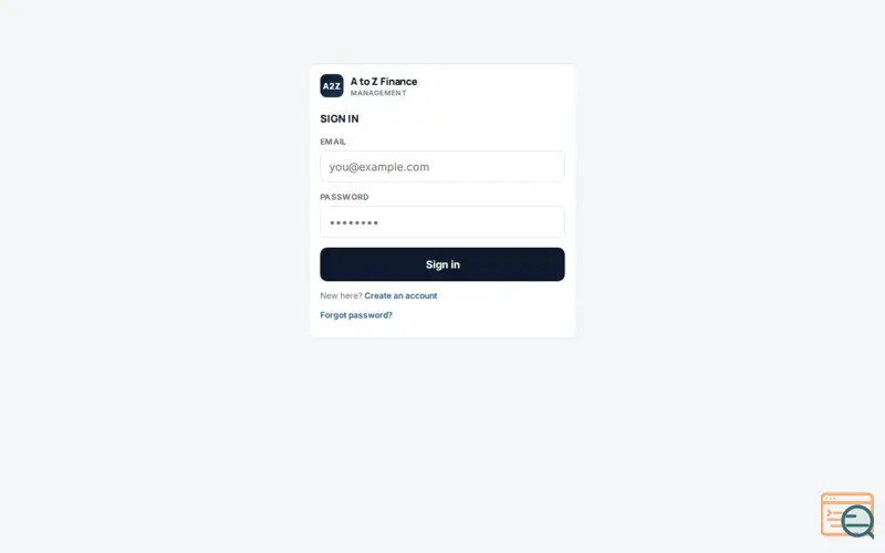 Screenshot of A to Z Finance Management