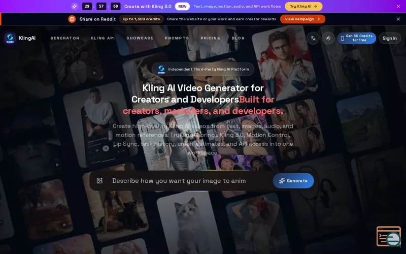 Screenshot of TryKlingAI, a launch using Sell With Boost