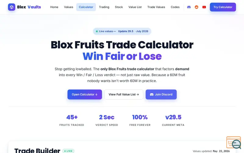 Screenshot of Blox Fruits Trade Calculator